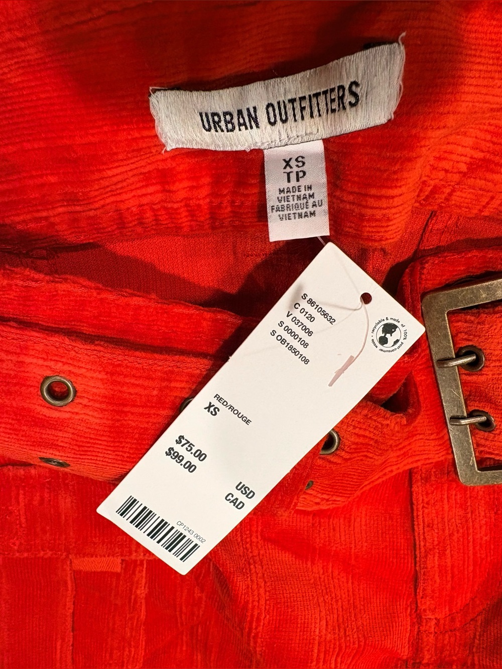 NEW UO Joan Corduroy Y2K Cargo Belted Mini Skirt Red XS - Picture 12 of 14
